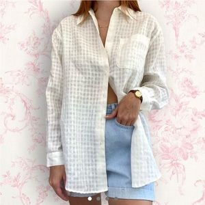 Vintage 100% linen windowpane button down